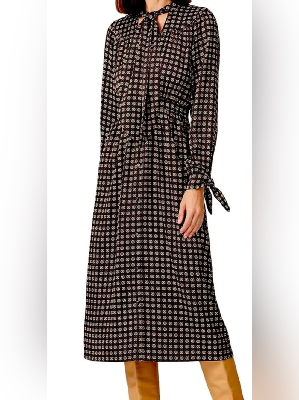 Sweet Baby Jamie Geo Print Tie Neck Dress by Jamie Mizrahi Size Small